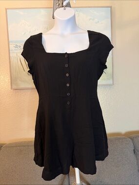 Forever 21 Black Square Neck Button-Front Shorts Romper